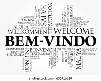 Bem-Vindo (Welcome in Portuguese) word cloud in different languages, conceptual background