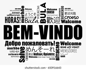 Bem-Vindo (Welcome in Portuguese) word cloud in different languages, conceptual background