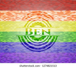 Ben emblem on mosaic background with the colors of the LGBT flag