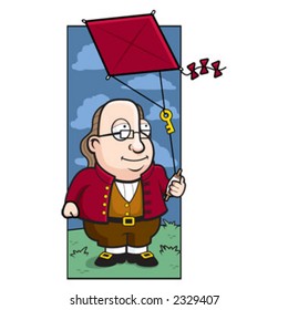 Ben Franklin flying a kite