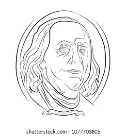 ben franklin portrait from the one hundred dollars contour drawing in pencil