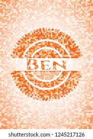 Ben orange tile background illustration. Square geometric mosaic seamless pattern with emblem inside.