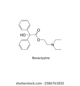 Benactyzine skeletal structure.Anticholinergic Drug compound schematic illustration. Simple diagram, chemical formula.