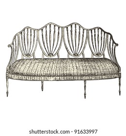 Bench 18th century style - Vintage engraved illustration - "Le Mobilier" Ed.Edouard Rouveyre  in 1915 France