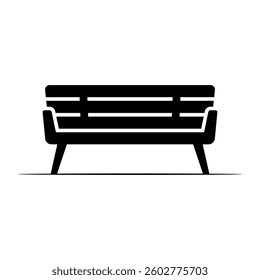 Bench with backrest on legs icon. Black silhouette. Front view. Vector simple flat graphic illustration. Isolated object on white background. Isolate.