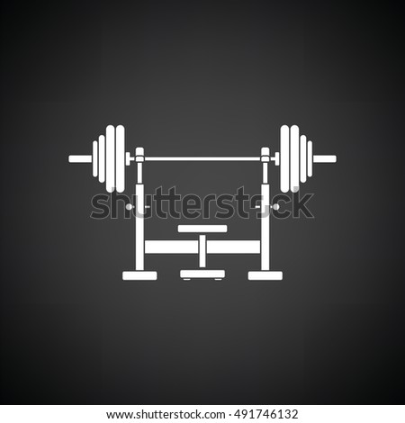 Bench with barbell icon. Black background with white. Vector illustration.