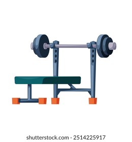 Banco com ícone de sino. Equipamentos de ginástica para treino. Acessórios de treino para clubes desportivos ou exercícios domésticos. Halterofilismo, levantamento de peso. Ilustração isolada de vetor plano.