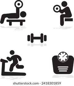 BENCH, BICEPS CURL, TREADMILL, and BODY SCALE Icon
