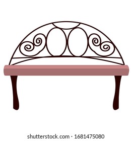 Bench with carved back on a white background. Isolated vector illustration in a flat style. Retro-style. Furniture for apartments and offices. For interior design.