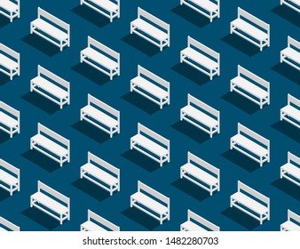 3D-Sessel-3D-isometrisches, nahtloses Muster, Möbelkonzeptionsplakat und Bannerdesign-Illustration einzeln auf blauem Hintergrund mit Kopienraum; Vektorillustration eps10