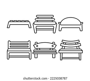 bench and chair icons line illustration