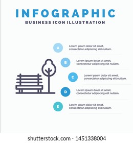 Bench, Chair, Park, Hotel Blue Infographics Template 5 Steps. Vector Line Icon template