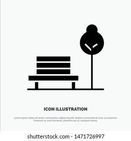 Bench, Chair, Park, Hotel Solid Black Glyph Icon
