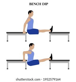 Bench dip exercise workout vector illustration on the white background. Vector illustration