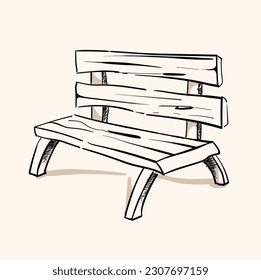 Bench Doodle, una ilustración de doodle de vector dibujada a mano de un banco.