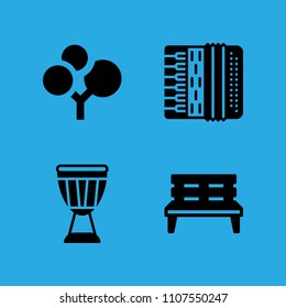 bench, drum, accordion and plant icons vector in sample icon set for web and graphic design