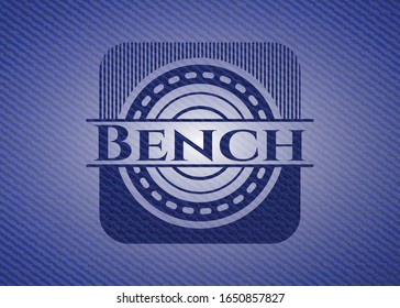 Bench emblem with denim high quality background. Vector Illustration. Detailed.
