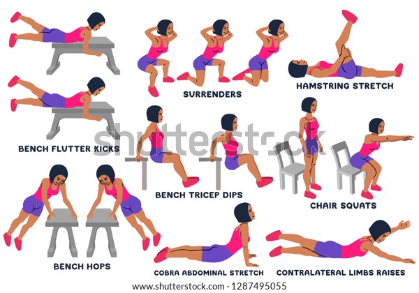 Bench Flutter Kicks Surrenders Hamstring Stretch Stock Vector (Royalty ...