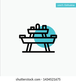 Bench, Food, Park, Seat, Picnic turquoise highlight circle point Vector icon