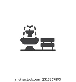Bench and fountain vector icon. filled flat sign for mobile concept and web design. Park fountain and bench glyph icon. Symbol, logo illustration. Vector graphics