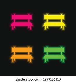 Bench four color glowing neon vector icon