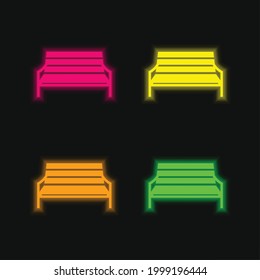 Bench four color glowing neon vector icon