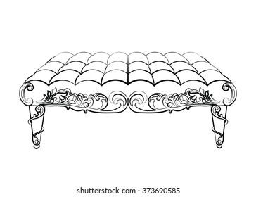 Bench Furniture in classic rococo style ornament. Vector sketch