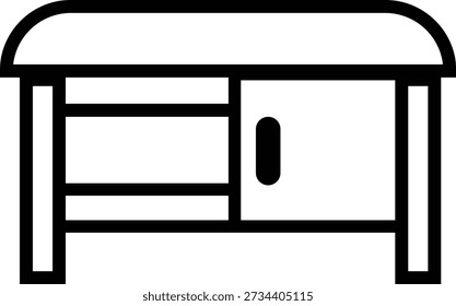 Banco con ícono de tapa con bisagras, símbolo de muebles modernos para diseño de interiores, organización del hogar, solución de asientos y almacenamiento, fabricación de muebles, Vector plano mínimo para UI, Web, App e impresión