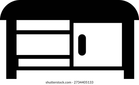 Banco con ícono de tapa con bisagras, símbolo de muebles modernos para diseño de interiores, organización del hogar, solución de asientos y almacenamiento, fabricación de muebles, Vector plano mínimo para UI, Web, App e impresión