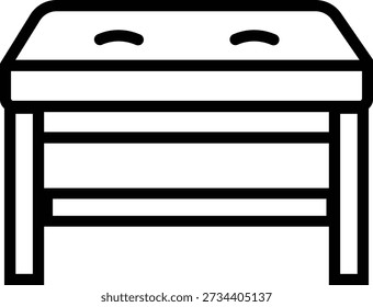 Banco con ícono de tapa con bisagras, símbolo de muebles modernos para diseño de interiores, organización del hogar, solución de asientos y almacenamiento, fabricación de muebles, Vector plano mínimo para UI, Web, App e impresión