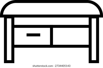Banco con ícono de tapa con bisagras, símbolo de muebles modernos para diseño de interiores, organización del hogar, solución de asientos y almacenamiento, fabricación de muebles, Vector plano mínimo para UI, Web, App e impresión
