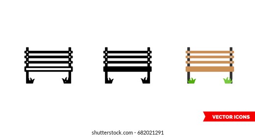 Bench icon of 3 types: color, black and white, outline. Isolated vector sign symbol.