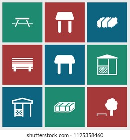 Bench icon. collection of 9 bench filled icons such as table. editable bench icons for web and mobile.