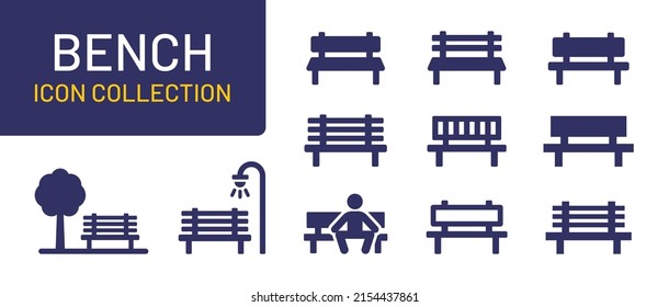 Bench icon collection. Simple illustration of park bench vector icon for web design isolated on white background.