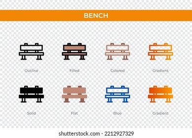 bench icon in different style. bench vector icons designed in outline, solid, colored, filled, gradient, and flat style. Symbol, logo illustration. Vector illustration