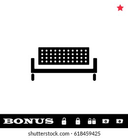 Bench icon flat. Black pictogram on white background. Vector illustration symbol and bonus button open and closed lock, folder, star