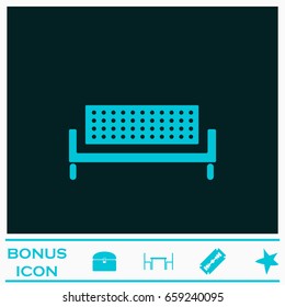 Bench icon flat. Blue pictogram on dark background. Vector illustration symbol and bonus icons