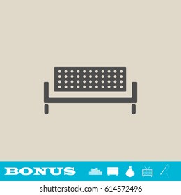 Bench icon flat. Grey pictogram on light background. Vector illustration symbol and bonus button real estate, ottoman, vase, tv, fishing rod