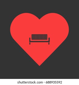 Bench icon flat. Simple pictogram on heart background. Vector illustration symbol