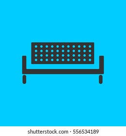 Bench icon flat. Simple vector black pictogram on blue background