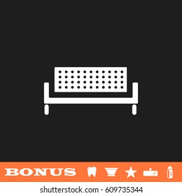 Bench icon flat. White pictogram on black background. Vector illustration symbol and bonus button tooth, vase, star, mirror, bottle