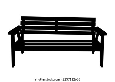 Icono de banco sobre fondo blanco.Silueta de banco negro. Terraza, jardín o banco de parque.Mobiliario de hierro o madera para el esparcimiento estival.Asiento de paisaje urbano para los lugares públicos de descanso.Ilustración vectorial
