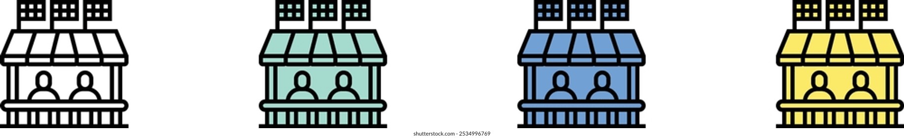 bench icon. Outline, Green, Blue and Yellow Style Design Isolated On White Background