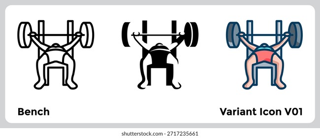 Bench icon reinforces chest-focused programs and classic bodybuilding splits. Line, Filled, Color style.