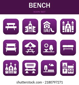 bench icon set. Vector  illustrations related with Bench, Church and Park