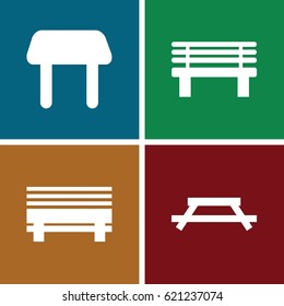 Bench icons set. set of 4 bench filled icons such as table