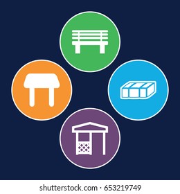 Bench icons set. set of 4 bench filled icons such as table