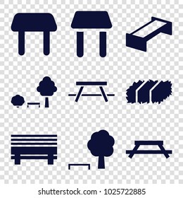 Bench icons. set of 9 editable filled bench icons such as