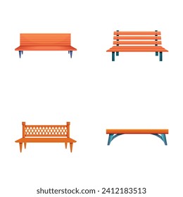 Bench icons set cartoon vector. Bench for park or garden. Outdoor furniture