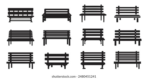 Bench icons set in flat style. Comfortable rest vector illustration on isolated background. Park chair sign business concept.